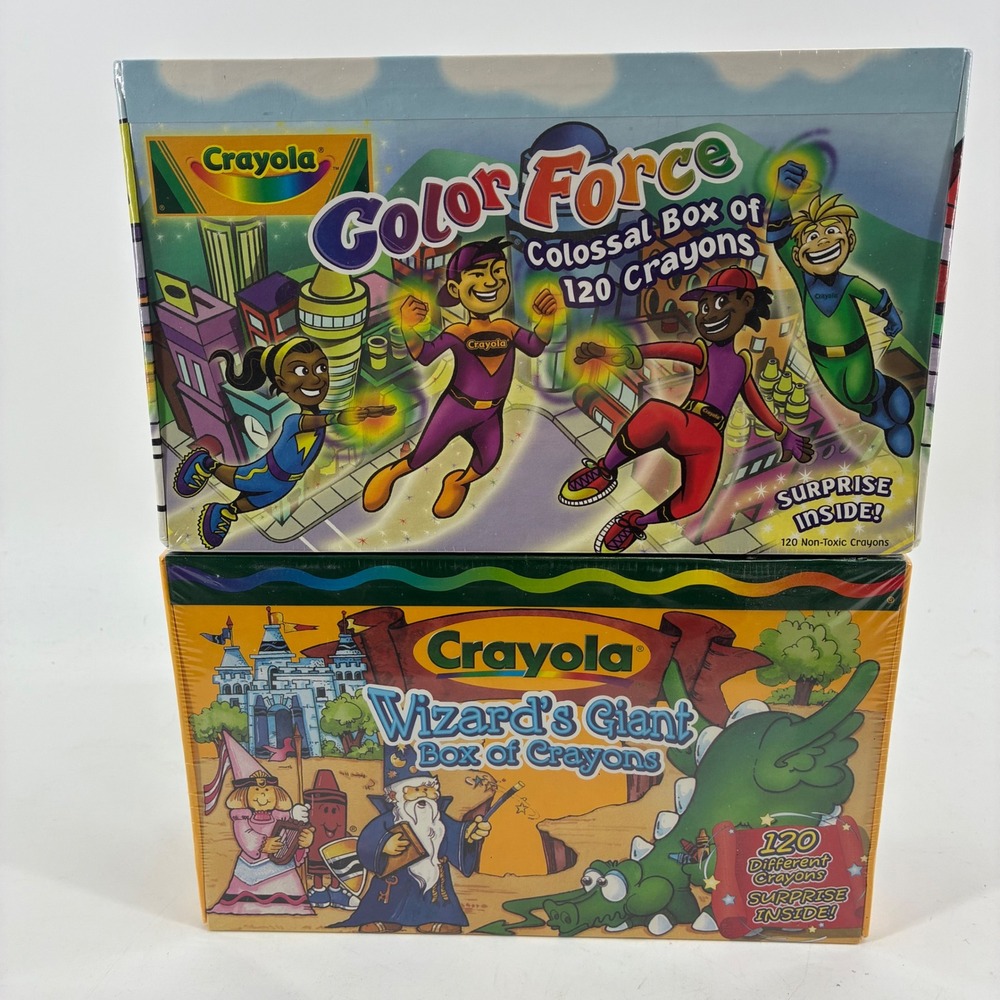 Vintage Crayola Crayon Lot 120 Wizard's Giant & Color Force Colossal Sealed 2pk